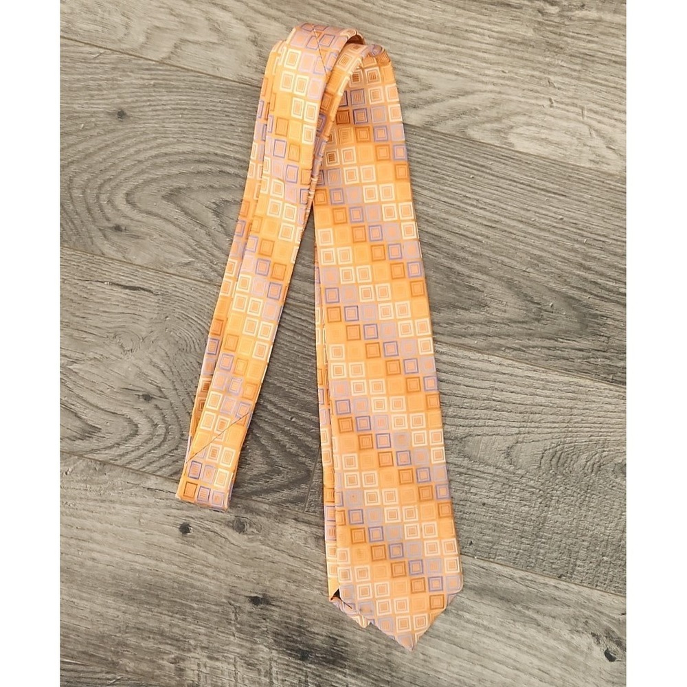 Michael Kors Men's Tie Necktie Orange Blue White Pattern 100% Silk